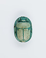 Scarab Depicting Ramesses II Smiting a Prisoner Before Amun, Steatite, glazed