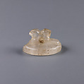 Design Amulet, a Double-Falconhead Shank Pierced Transversally on the Back, Device showing Two Hares Head-to-tail, Rock crystal