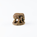 Design amulet, Cow and Calf on the Back, Device showing Antithetical Falcons Flanking an Ankh Sign over a Crouching Lion, Steatite