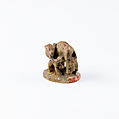 Design amulet, Cow and Calf on the Back, Device showing Antithetical Falcons Flanking an Ankh Sign over a Crouching Lion, Steatite