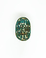 Scarab With Throne Name of Amenemhat VII (Sedjefakare), Blue glazed steatite