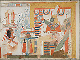 Userhat Kneeling Before Osiris and the Goddess of the West, Tomb of Userhat, Norman de Garis Davies, Tempera on paper