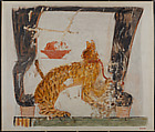 Cat Seated under a Chair, Hugh R. Hopgood, Tempera on Paper