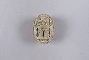 Scarab with a Sphinx and Hieroglyphs, Faience