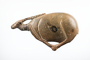 Cosmetic dish in the shape of a bound antelope, Steatite