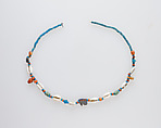 String of beads and amulets (wedjat eyes), Shell, carnelian, string and faience