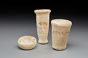 Model Ointment Jar from a Foundation Deposit, Travertine (Egyptian alabaster), paint