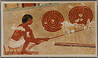 Man Making Leather Rope, Tomb of Rekhmire, Nina de Garis Davies, Tempera on paper