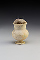 Open-Mouthed Cosmetic Jar with Mud Stopper, Travertine (Egyptian alabaster), mud