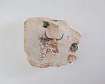 Ostracon Depicting a Bull's Head, Limestone, paint