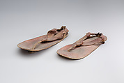 Pair of sandals from the Burial of Amenhotep, Cow hide, calf skin, stained red