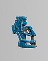 Amulet of seated goddess / queen with ankh and flail, Blue faience
