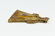 Lotus pendant, Gold, carnelian, blue glass, pigmented calcareous bedding material