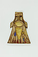 Lotus pendant, Gold, carnelian, blue glass, pigmented calcareous bedding material