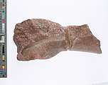 left hand and arm fragment with Aten cartouches from a statue supporting a stela?, Red quartzite