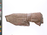 left hand and arm fragment with Aten cartouches from a statue supporting a stela?, Red quartzite