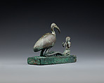 Group statue of Thoth-ibis and devotee on a base inscribed for Padihorsiese, Cupreous metal