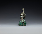 Group statue of Thoth-ibis and devotee on a base inscribed for Padihorsiese, Cupreous metal