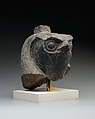 Falcon head with divine wig from a statue with an anthropomorphic body, Diorite