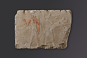 Relief fragment depicting two figures winnowing, Limestone, pigment