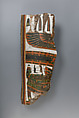 Cartonnage fragment inscribed for the Singer of Amun Shepenaset, Wood, paste, paint
