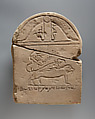 Stela depicting Anubis and a mummy on a bed for for Pachom-alal, son of Peteharsomtous, Sandstone