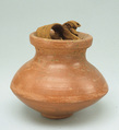 Small Carinated Jar with Cloth Lid, Pottery, cloth, string