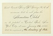 Invitation to the Presentation Ceremonies, Central Park Obelisk, Paper