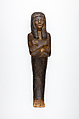 Shabti with horizontal bands of inscription, Wood, plaster, paint