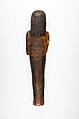Shabti with horizontal bands of inscription, Wood, plaster, paint