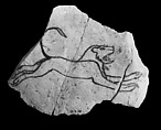 Ostracon with sketch of a running lion, Limestone, ink
