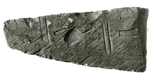 Sunk relief fragment with hieroglyphs, Limestone, varnish