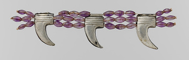 Anklet, Reconstructed Using Claw Pendants and Barrel Beads, Silver over wood core, amethyst