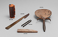 Cosmetic set of Kohl Tube and Applicator, Razor, Tweezers, Whetstone, and Mirror, Bronze or copper alloy, stone, ivory, wood