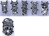 6 rosettes: 1 terminal; 5 trapezoids; see 26.8.117a, Gold, carnelian, glass