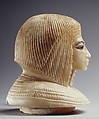 Canopic Jar (07.226.1) with a Lid Depicting a Queen (30.8.54), Travertine (Egyptian alabaster), blue glass, obsidian, unidentified stone