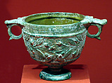Skyphos (footed wine-cup) with laurel sprays on the body, Lead glazed terracotta