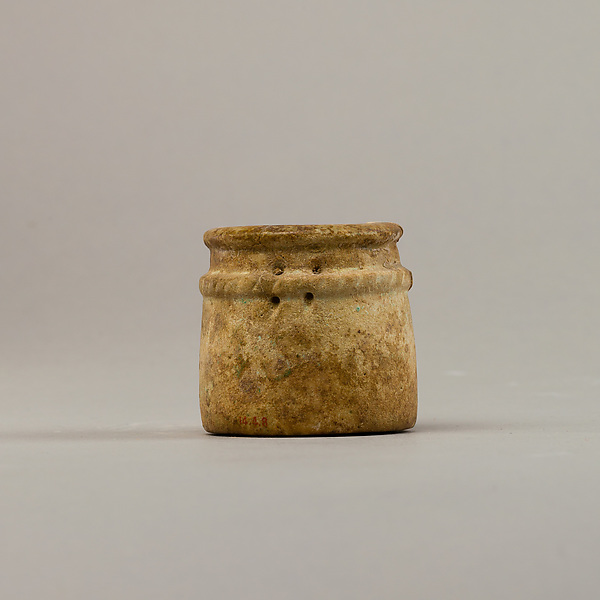 Small cylindrical jar with raised rope band