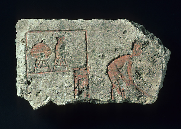 Relief with man sweeping