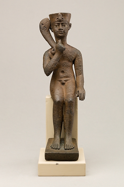 Seated Harpokrates with the crown of Amun, named as "Harpokrates-the-great, the eldest, the first of Amun" by an unrecorded maker, The Metropolitan Museum of Art