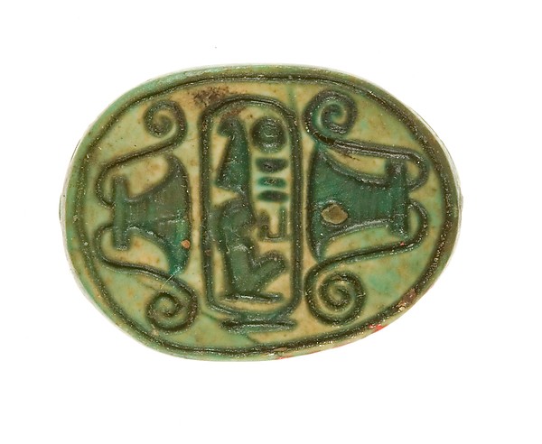 Scarab Inscribed Lord of the Two Lands, Maatkare (Hatshepsut) Flanked by Lotus Flowers