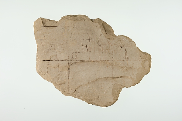 Ostracon With an Artist's Sketch of a Tomb Scene
