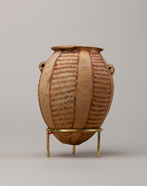 Decorated ware jar with lug handles