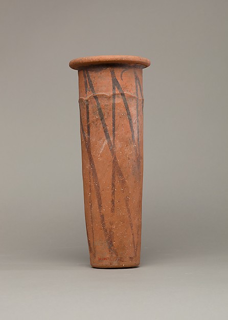 Wavy-handled jar with cross-hatched design
