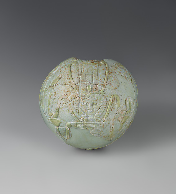 Lentoid Bottle ("New Year's Bottle"): Hathor sistrum on one side, cow in marshes on the opposite