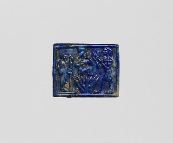 Plaque with Harpokrates (or similar) on a lotus, Ptah and Re-Harakhty(?)