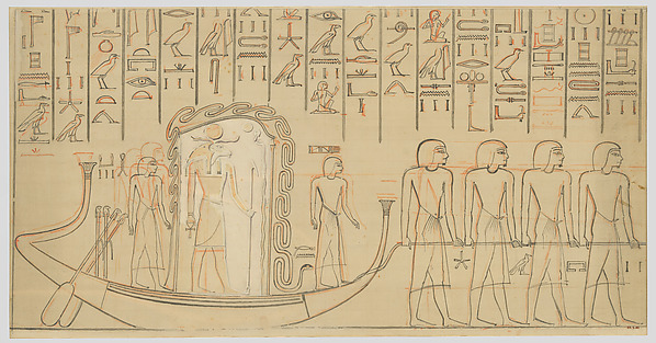 Wall painting of the Mehen snake protecting the barque of Re (facsimile) — Lancelot Crane