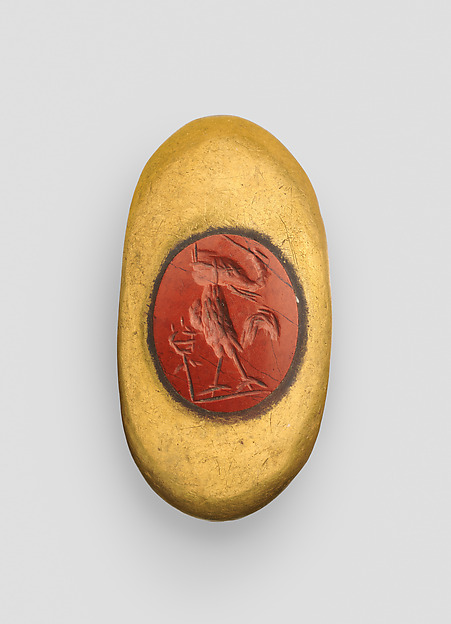 Ring with a gem with magical device of a composite figure with an unidentifiable object and a caduceus by an unrecorded maker, The Metropolitan Museum of Art