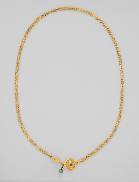 Chain terminating in a leaf motif, and having a raised openwork clasp ornament by an unrecorded maker, The Metropolitan Museum of Art