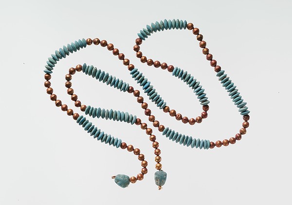 String of Beads with Feline-head Amulets